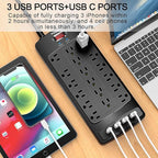 18 Outlets Surge Protector Power Strip - 20 Feet Flat Plug Heavy Duty Extension Cord with 18 Widely Outlets and 4 USB Ports, 2100 Joules, Black, ETL Listed