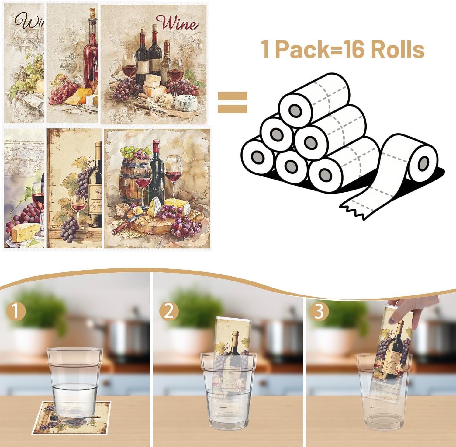 Swedish Dishcloths for Kitchen, 6PCS Wine Swedish Dish Cloths Gift Set, Vintage Reusable Washable Absorbent Dish Towel for Home Cleaning(7.8 X 7 Inches)