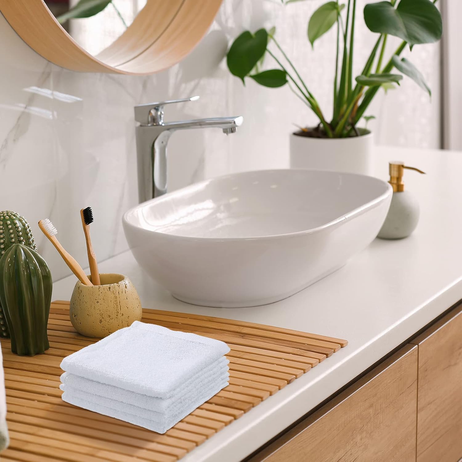 Oudain 200 Pcs White Cleaning Cloths Bulk Reusable Cleaning Rags Cotton Washcloths Absorbent Dishcloths Small Kitchen Rags Soft Bath Towels for Housekeeping, 9.8 x 9.8 Inch