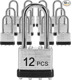 Padlocks with Same Key, LQYN 12 Pcs Laminated Keyed Padlock (1-9/16", 40mm), Keyed Alike Locks, Long Shackle, for Storage Locker, Hasp Latch, Toolbox, Sheds
