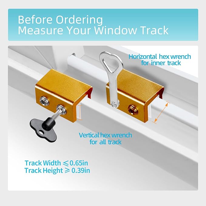 Window Locks for Up and Down Windows 4 Pack Window Stopper Sliding Window Lock for Vertical Horizontal Sliding Windows Doors with Key Aluminum Window Security Locks Child Proof(Golden Medium)