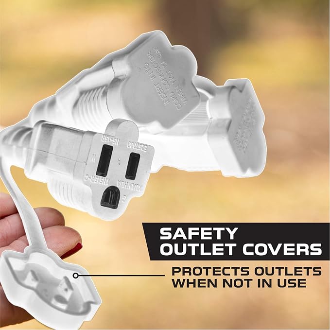Iron Forge Cable White 1 to 3 Outdoor Extension Cord Splitter 28 Ft (40 Ft Total Length) - 16 Gauge Power Cord, 3 Prong, 3 Outlets 16/3 SJTW
