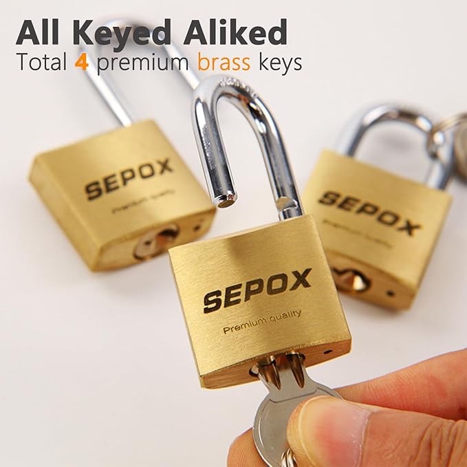 SEPOX® 36 Pcs Pack Solid Brass Padlock with Same Keys 48 Pcs, Heavy Duty & Compact Waterproof Body 40mm 1-9/16",Small Lock & Key with Big Handle, Keyed Alike for School Gym Locker, Hasp, Tool Box