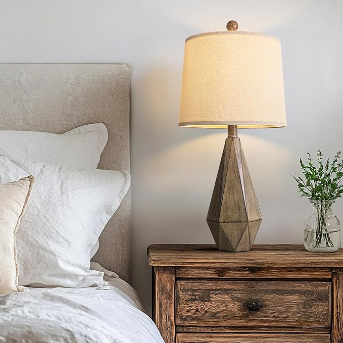 PoKat 23'' Farmhouse Table Lamps Set of 2, Brown Rustic Lamps for Living Room Bedroom Night Stands, Bedside Nightstands Living Room Table Lamps for End Side Table, Dark Wood Grain