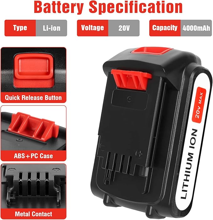 2Pack 4.0Ah 20V MAX LBXR20 Compatible with Black and Decker 20V Lithium Battery LB2X4020 LBXR2020-OPE LBXR20-OPE2 LBXR20B-2 LB2X3020-OPE LBXR20BT 20 Volt Max Cordless Power Tools