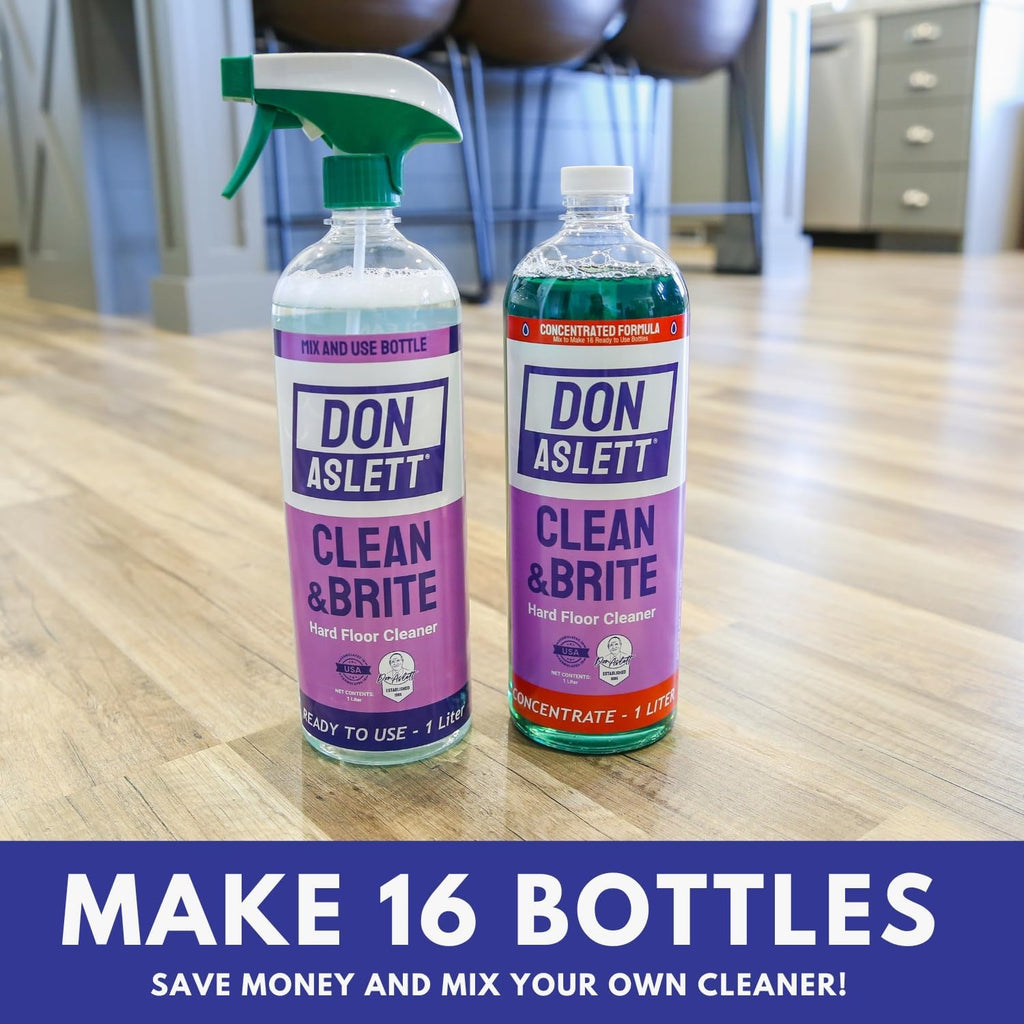Don Aslett Clean & Brite Set (1 Quart Concentrate and 32 Oz Ready-To-Use Spray Bottle) Floor Cleaner | Restore Natural Shine of Hard Flooring Surface - Tile, Vinyl, Linoleum, Wood
