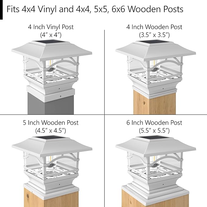 Davinci Lighting Edison Solar Outdoor Post Cap Lights - 4x4 5x5 6x6 - Bright LED Light for Fence Deck Garden or Patio Posts - Pearl White (1 Pack)