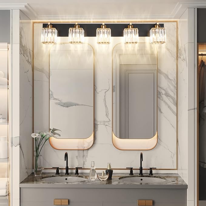 Aipsun Modern Vanity Light Bathroom Lighting Fixtures 5 Light Crystal Bathroom Vanity Light Fixtures (Exclude Bulb)
