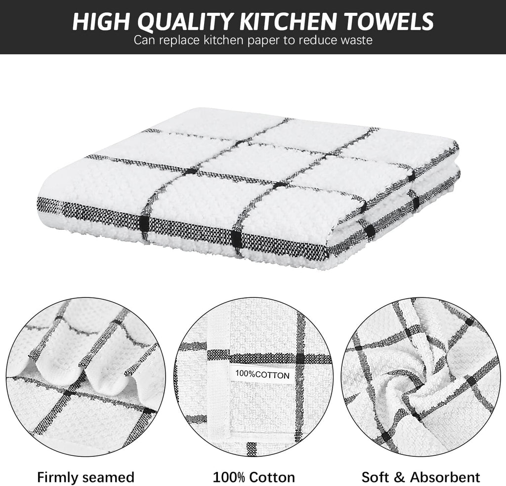 Nialnant Cotton Terry Dish Cloths,Super Soft Dish Towels for Kitchen,Absorbent Dish Rags for Cleaning,12x12 Inches,Black