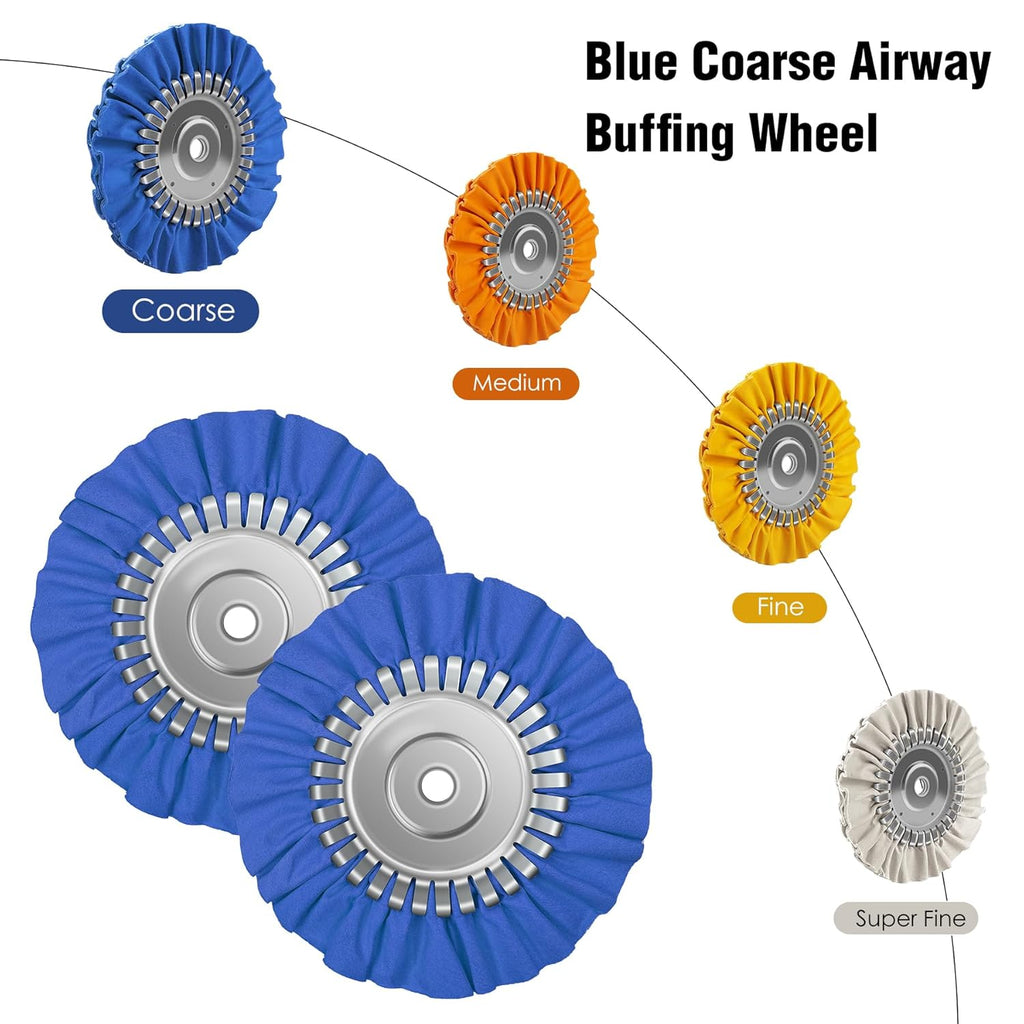 2PCS 8" Airway Buffing Wheel with 5/8" Arbor Flange-Free Hub，Blue Buffing Wheels for Angle Grinder, Heavy Cutting Metal Polishing Wheel for Aluminum Wheels Stainless Steel Metal Surface Prep