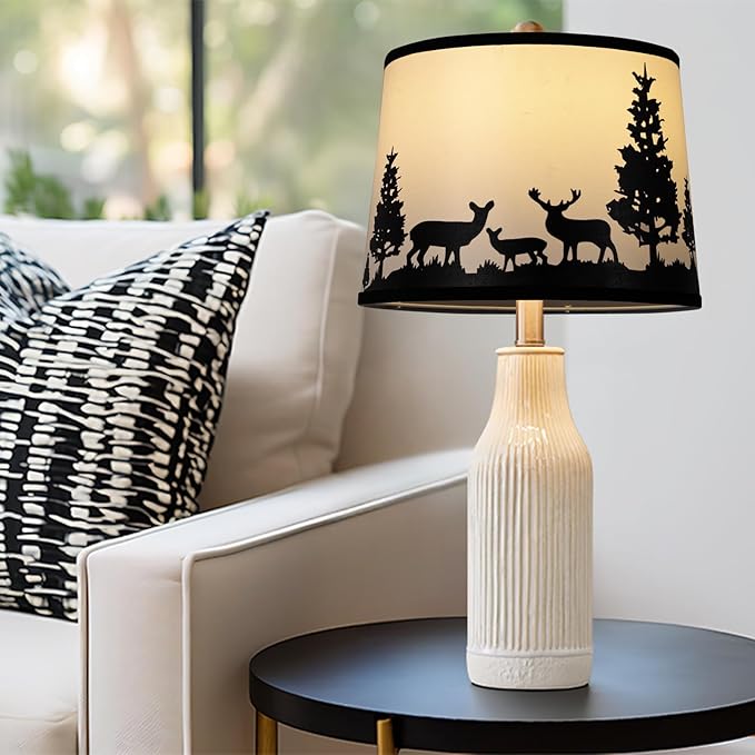 Lamp Shades Set of 2 - Drum Lampshades 11.4" x 12.9" x 9.8" Inches, Fabric Medium Replacement Lampshades for Table Lamp, Floor Lamp, Assembly Required, Spider,Linen