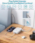 Flat Multi Plug Extender with 6 USB Wall Charger(3 USB C), 12 AC Outlets Wall Adapter, 3 ft Thin Extension Cord, Flat Plug Surge Protector Power Strip (2100J) for Home, Office, College Dorm. White