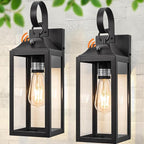 Dusk to Dawn Wall Lights 2 Pack, Black Outdoor Light Fixtures Wall Mount, 15 Inch Exterior Wall Sconces Waterproof, Large Outside Lights for House, Modern Wall Lanterns Clear Glass