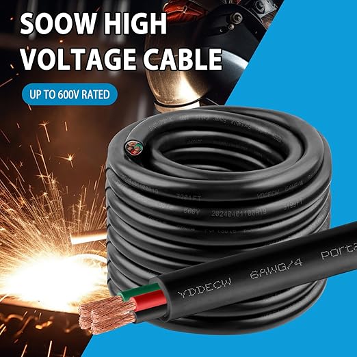 10ft 6/4 6 AWG Portable Power Cable (4 Conductor) - SOOW 600V 6 Gauge Electric Wire for Motor Leads, Portable Lights, Battery Chargers and Machinery - 4 Conductor - 10 Feet Electrical Cord
