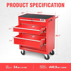 DNA MOTORING 5-Drawer Rolling Tools Chest, Rolling Tool Storage Cabinet, Heavy Duty Mechanic Tool Cart, Trolley Organizer for Garage, Warehouse, Workshop, Red, TOOLS-00398