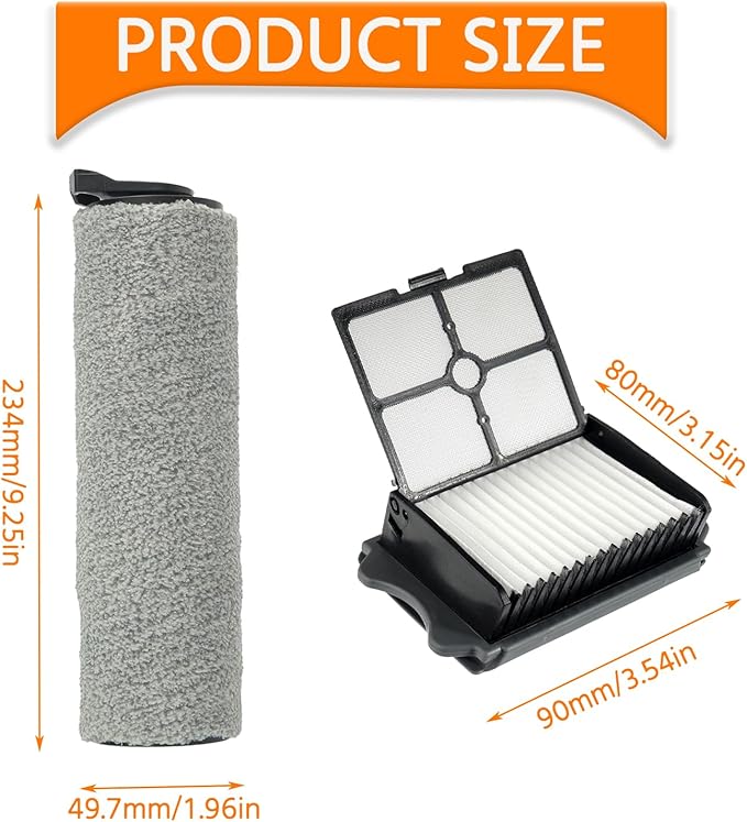 HEPA Filter and Roller Brush Replacement for Tineco iFloor 3 and Floor One S3 Cordless Wet Dry Vacuum Cleaner, 3 Brush Rollers and 3 HEPA Filters