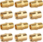 KOOTANS 12pcs Brass Pipe Fitting, NPT Hex Nipple, Coupling, 1/4" x 1/4" NPT Male Pipe, 1/4" x 1/4" NPT Female Pipe Fittings Set (6 Nipple & 6 Coupling)