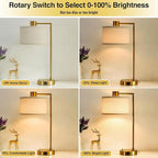 Luvkczc Table Lamp for Bedroom Set of 2 with USB C+A Ports, Fully Stepless Dimmable Bedside Lamp with Linen Lampshade, Nightstand Lamp for Living Room Reading Office, 2 LED Bulbs Included (Gold)