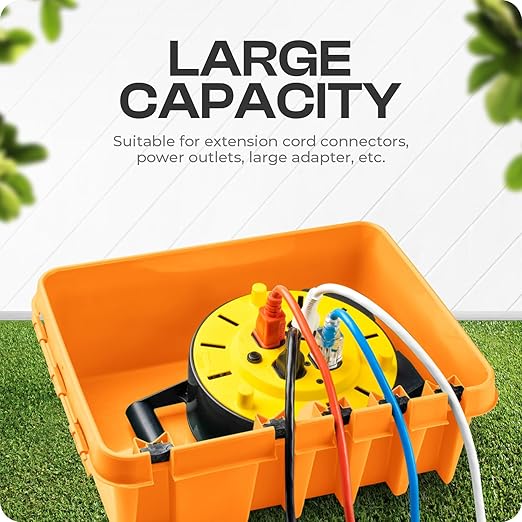 SockitBox – The Original Weatherproof Connection Box – Indoor & Outdoor Electrical Power Cord Enclosure for Timers, Extension Cables, Transformers, Power Strips, Lights, Tools & More – Large – Orange…