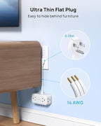 TROND Outlet Extender with 6 Inch Cord, Flat Plug Adapter with 4 Electrical Sockets, 900J Surge Protector, Wall Mountable, Multi Plug Wall Outlet for Home Office Travel Dorm Room Essentials, White