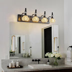 Modern Crystal Bathroom Vanity Light Black Vintage Bathroom Light Fixtures 4-Lights Glass Crystal Vanity Lights