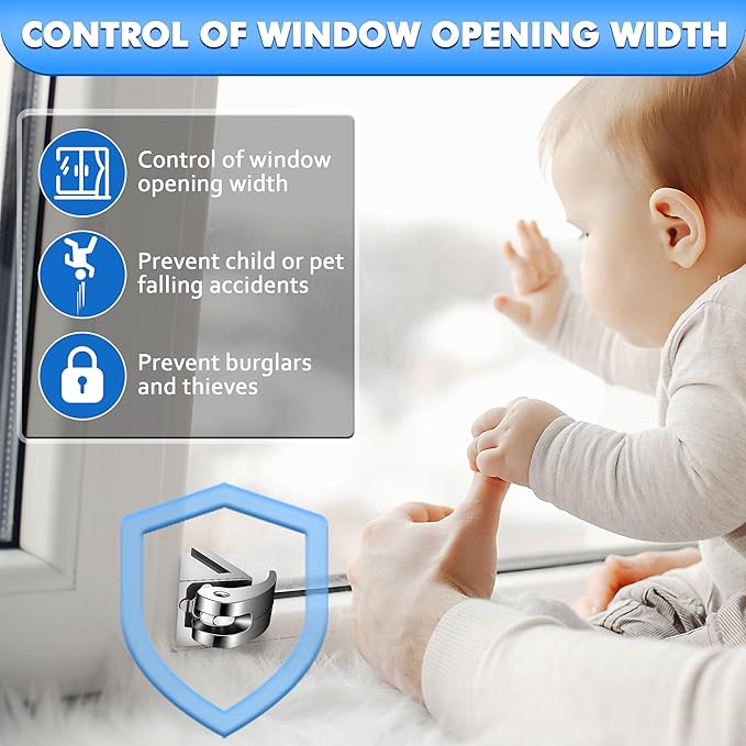5 Pack Window Locks, Diecast Durable Design, Compatible with Horizontal and Vertical Window, Fit 1/16 inch(0.16cm) up to Wide Rail Easy Installation, Enhanced Safety (Silver)