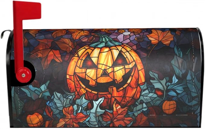 Giwawa Scary Halloween Mailbox Cover - Spooky Pumpkin Stained Glass Autumn Fall Design - Large Magnetic Oversized 25.5 x 21