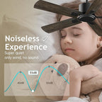 52 Inch Ceiling Fan No Light - Outdoor Indoor Flush Mount Low Profile DC Motor Fan with Remote, 5 Blades Reversible Silent Fan for Patio, Bedroom, Living Room, Garage, Brown