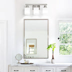 3-Light Bathroom Vanity Light,Brushed Nickel Vanity Lights with Square Frosted Glass,Modern Bathroom Wall Lights Fixtures Over Mirror,Wall Sconces Lighting for Bedroom Living Room,E26