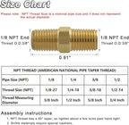 KOOTANS 1/8 NPT x 1/8 NPT Male Solid Brass Hex Nipples, Heavy Brass Pipe Adapter Fittings Equal Nipples Connectors 4Pieces