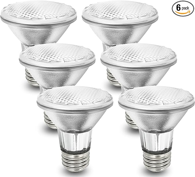 Par20 Bulbs, 6 Pcs 120V 50W Par20 Light Bulbs, E26 Medium Base Long Lasting Life High Output Reflector Flood Lights Replacement Range Hood Light - Warm Light
