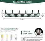 Modern Crystal Bathroom Vanity Light Black Vintage Bathroom Light Fixtures 6-Lights Glass Crystal Vanity Lights