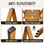 2 Step Ladder,Aluminum Folding Step Stool for Adults,Step Ladder with Wide Anti-Slip Pedal,330 lbs Capacity for Home,Office,Kitchen,Library(Woodgrain)