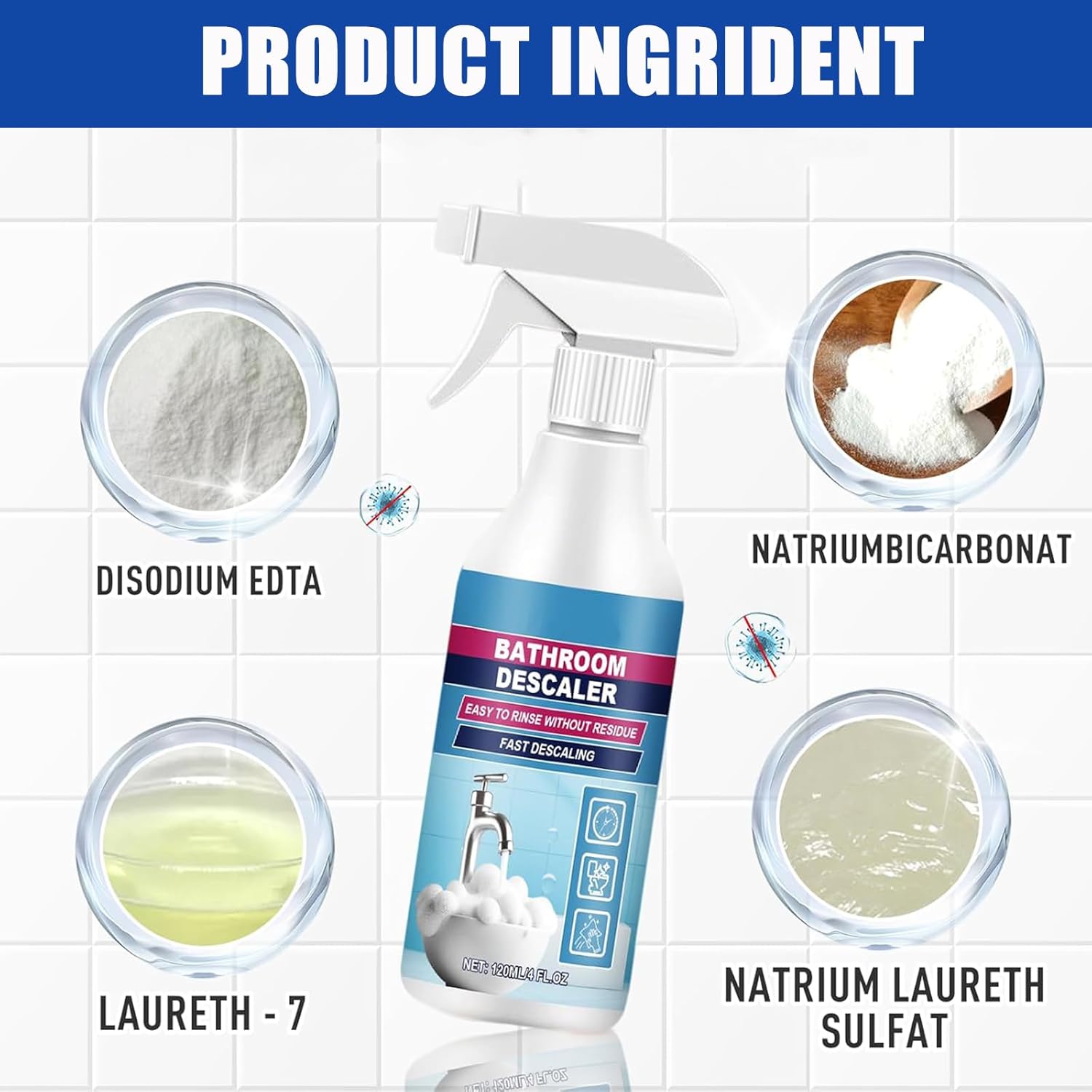 2pcs 120ml Bathroom Descaler Foam Cleaner Spray,2026 Upgrade Bathroom Foam Cleaner Spray,Multipurpose Stubborn Stains Cleaner for Walls,Toilet,Glass Sink