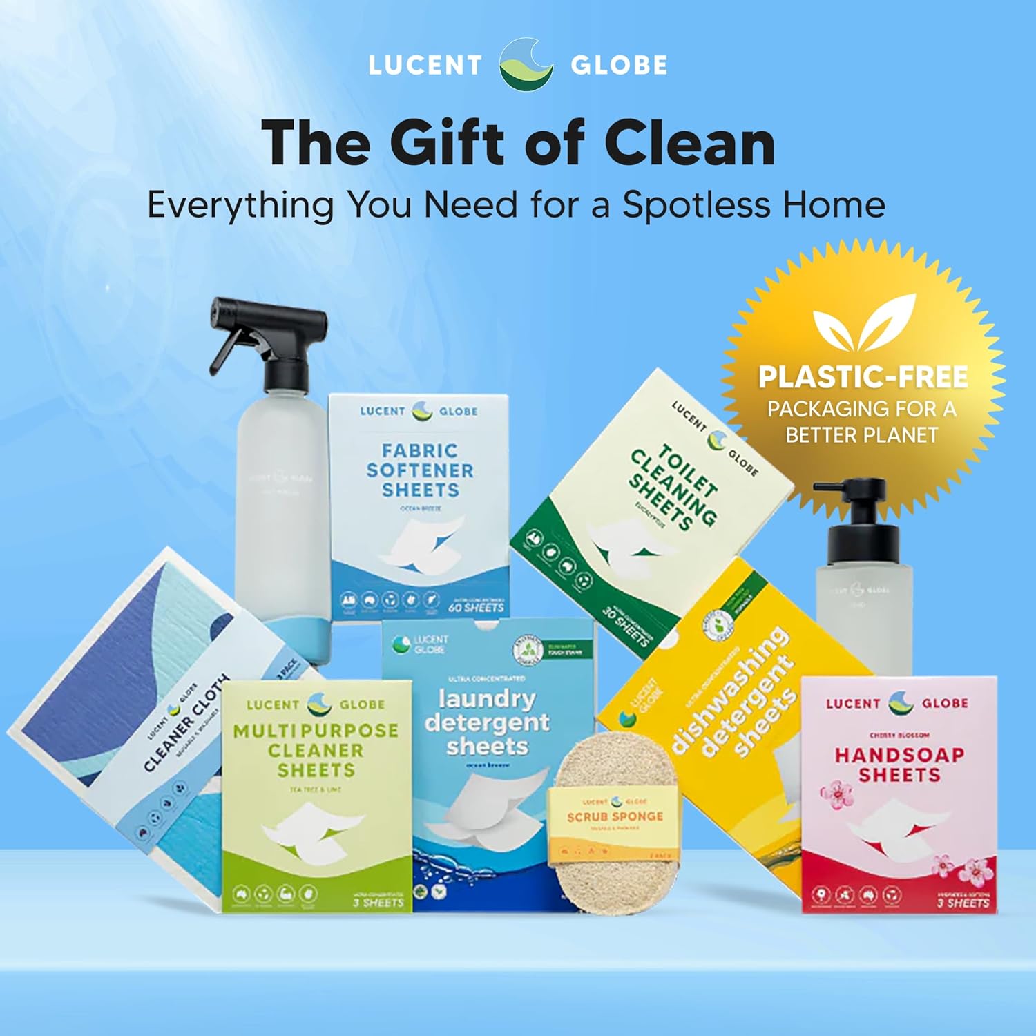 Lucent Globe Toilet Cleaning Sheets | Strips - Tough on Dirt & Stains - Safe for Toilets & Septic Systems - Convenient and Travel Friendly Toilet Bowl Cleaner - Fresh Eucalyptus Fragrance (4 Pack)