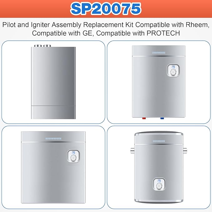 Upgraded SP20075 Pilot and Igniter Assembly Replacement Kit Compatible with Rheem, GE, Richmond Water Heater Pilot Assembly Natural Gas Water Heater Parts Including Burner Door Gasket