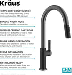 KRAUS Oletto High-Arc Single Handle Pull-Down Kitchen Sink Faucets in Spot Free Black Stainless Steel, Kitchen Faucets with Pull Down Sprayer, KPF-2820MBSFSB