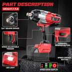 Cordless Impact Wrench 3/4 inch Compatible with Milwaukee Battery, Cerycose1850ft-lbs (2500N.m) Brushless Electric Impact Gun, High Torque Impact Driver, Bare Tool Only，Heavy-Duty Automotive