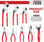 ARROW 8PCS Pliers & Wrench Set, 6" Needle Nose Pliers, 6" Diagonal, 7" Linesman, 8" Slip Joint, 8" & 10" & 12" Groove Joint and CRV 8" Adjustable Wrench, Portable Rolling Bag With Handle