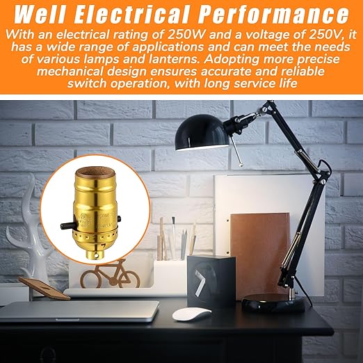 6 Pack UL Listed Lamp Socket with Push On/Off, E26 Threaded Base, Medium Screw Push Socket, Lamp Parts for Floor and Table Lamps, DIY Project (Gold)