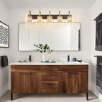 5-Light Crystal Vanity Light, Modern Black Gold Bathroom Wall Sconce with K9 Crystal Shades, 42.51" Long Over Mirror Lighting for Vanity, Makeup, Hallway, Elegant & Easy Installation