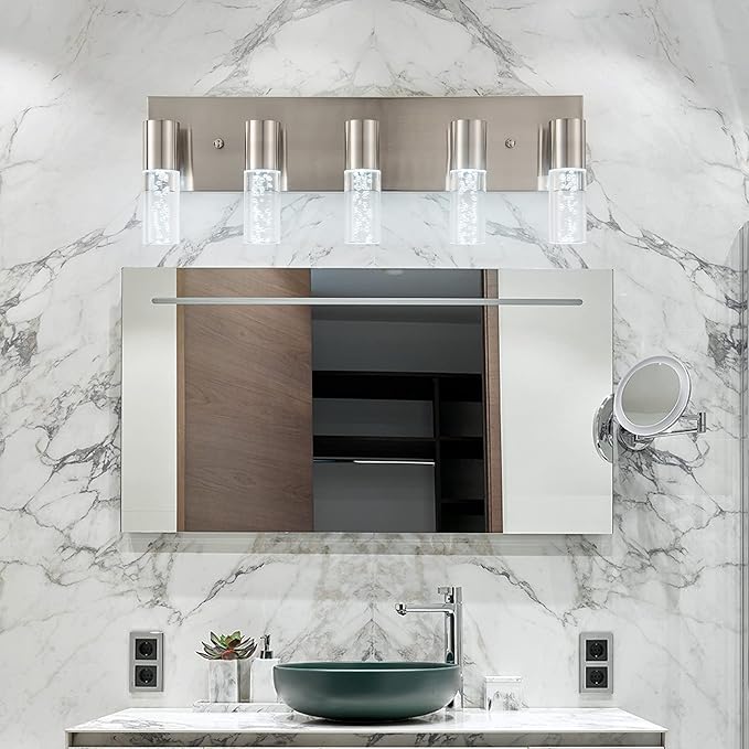 5-Light Bathroom Light Fixtures, Modern Led Vanity Lights 40W 6000K (Non-dimmable) Brushed Nickel Vanity Lights Bathroom Fixture. for Bathroom, Bedroom, Living Room…