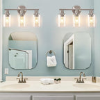 DLLT 3-Light Bathroom Light Fixtures: Nickel Modern Vanity Lights with E26 Bulbs - Clear Glass Shade Bathroom Wall Lamp for Mirror Kitchen Living Room - 2 Packs
