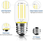2.5 Inch E17 Intermediate Base LED Filament Bulb 360 Lumens, 5000K Daylight White Dimmable Appliance Bulb AC 120V, UL Listed T8 Microwave Light Bulbs Under Hood for Refrigerator Stove 4Pack