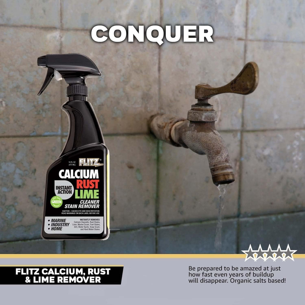 Flitz Calcium, Rust, & Lime Remover - 16oz Bottle of USA-Made Limescale Remover for Toilets, Showers, and More - Powerful Spray that Instantly Eliminates Tarnish, Grease, and Other Grime (1 Pack)