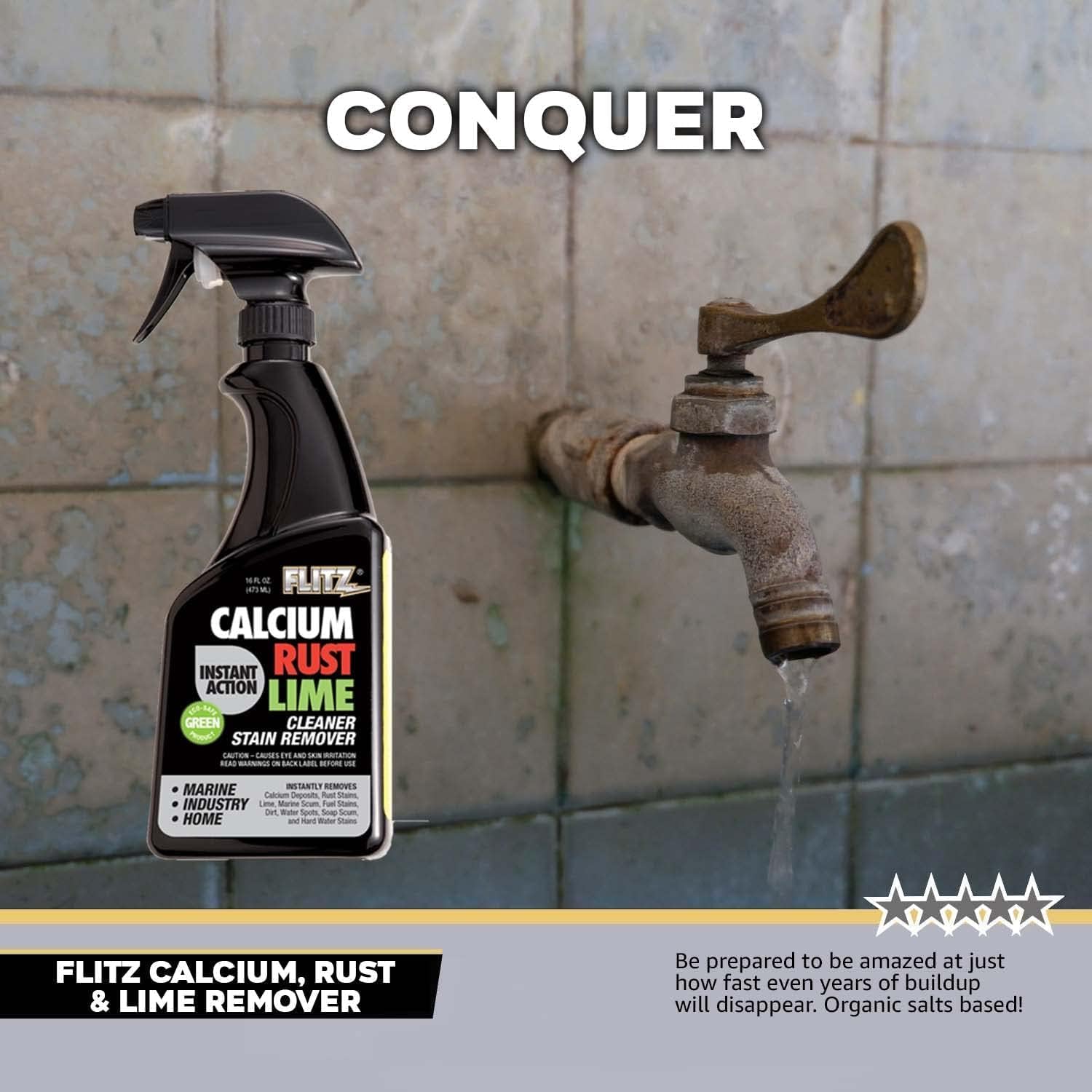 Flitz Calcium, Rust, & Lime Remover - 16oz Bottle of USA-Made Limescale Remover for Toilets, Showers, and More - Powerful Spray that Instantly Eliminates Tarnish, Grease, and Other Grime (1 Pack)