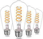 4-Pack Vintage LED Edison Bulbs 60W Equivalent- ST58/ST19 6W E26 Dimmable Light Bulbs, 2700K Filament Decorative Bulb, Shatterproof Plastic Bulb Safe for Kids/Pets.