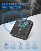 Power Strip Surge Protector, Flat Extension Cord Indoor 20 Feet, HUNIAN 12 Widely Spaced Outlets with 6 USB Charger (2 USB C Ports), Desk Charging Station for Home Office Supplies, Dorm Room, Black