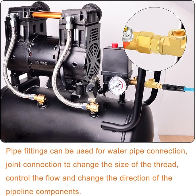 GASHER 6PCS 1/4 Inch NPT Brass Pipe Fitting, Ball Valve, Barstock Tee Brass Pipe Fitting and Air Hose Fitings