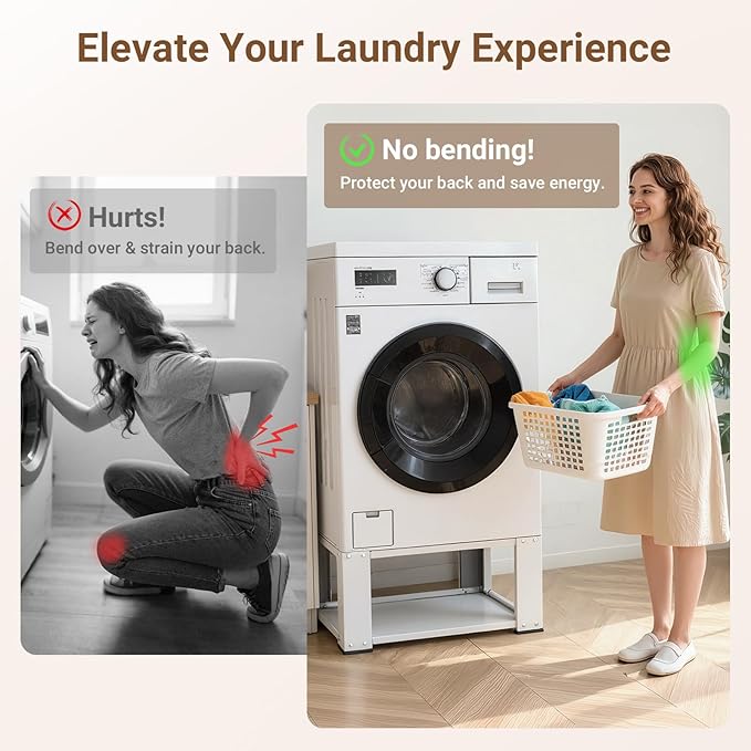 SKM Universal Washer & Dryer Pedestal for 27" & 28" Machines | Heavy-Duty Steel, 700LB Capacity | 15.7" Height, Anti-Slip & Shock-Absorbing, White